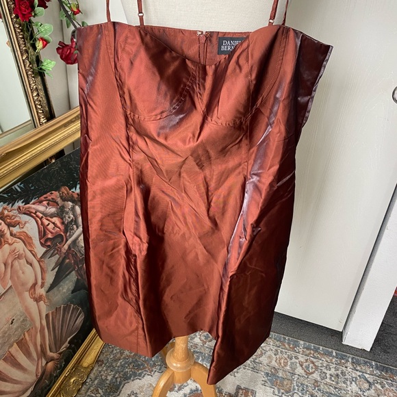 NWT Danielle Bernstein iridescent brown taffeta green shift bustier mini dress - Picture 11 of 12